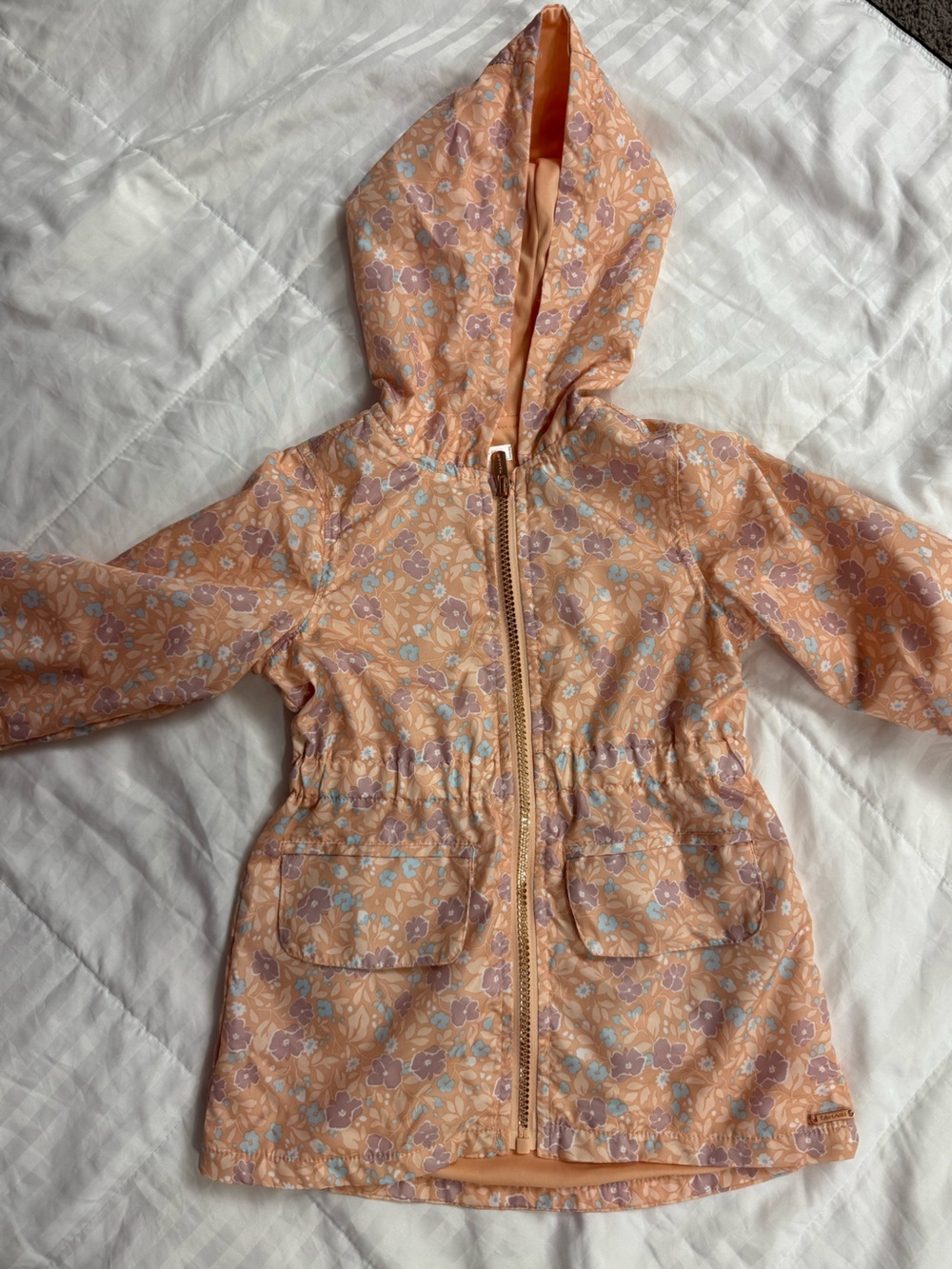 Tahari Peach Floral Hooded Raincoat